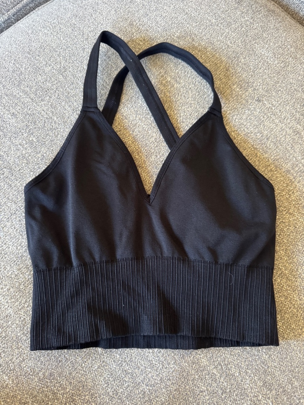 Free People Movement Black Ribbed Cropped Sports Bra with Crossback Straps